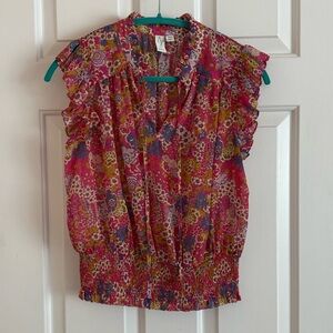 SOLD - Joie Pink Ruffled Sleeveless Blouse